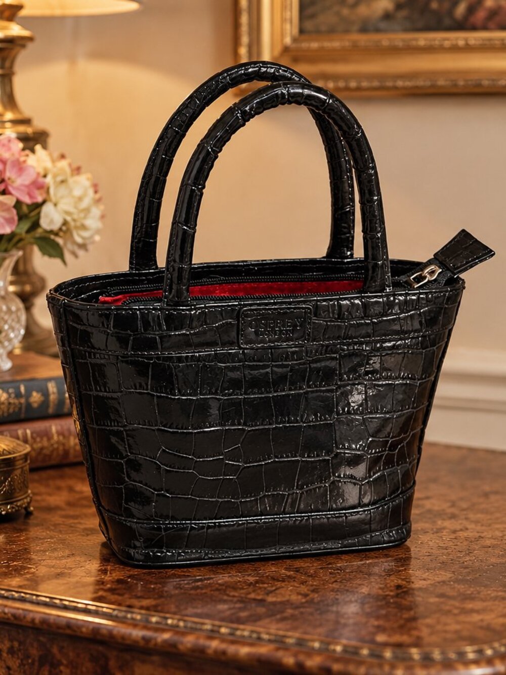 Vintage Osprey by Graeme Ellisdon Handbag • Black Croc-embossed Leather